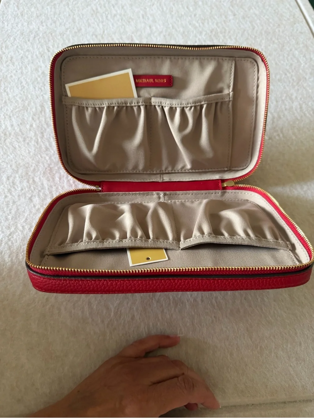 Michael Kors Red Pebbled Leather Cosmetic Case with Gold Logo